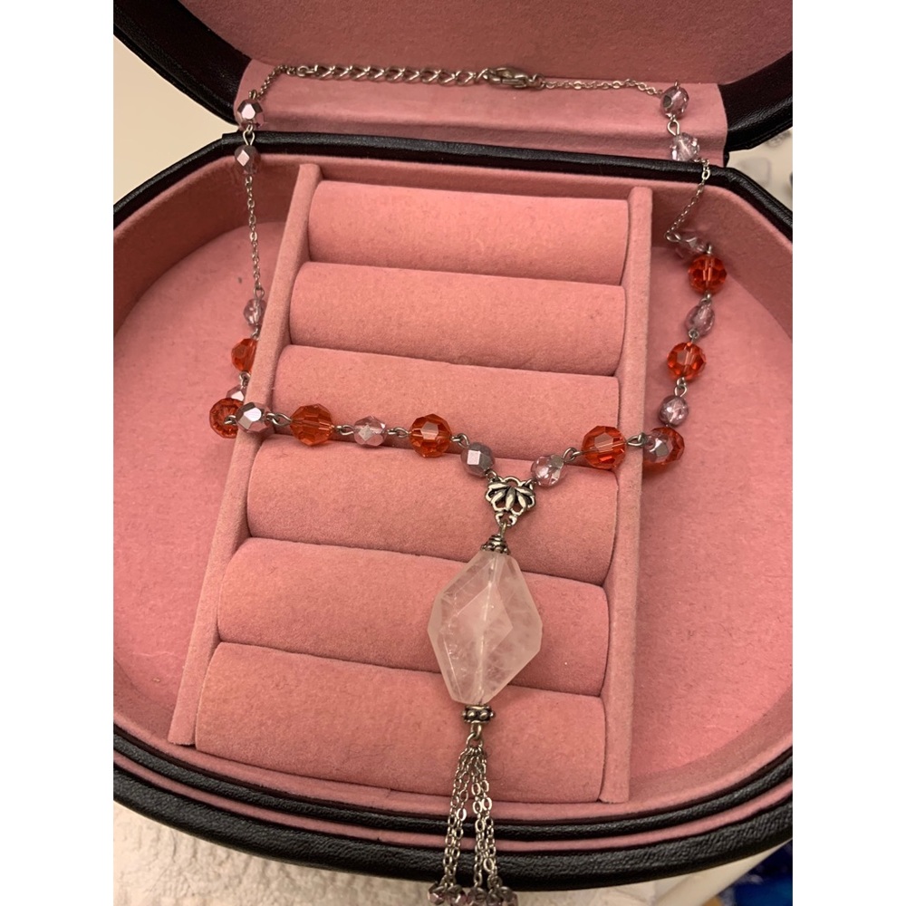 Beautiful beaded/rose quartz silver necklace